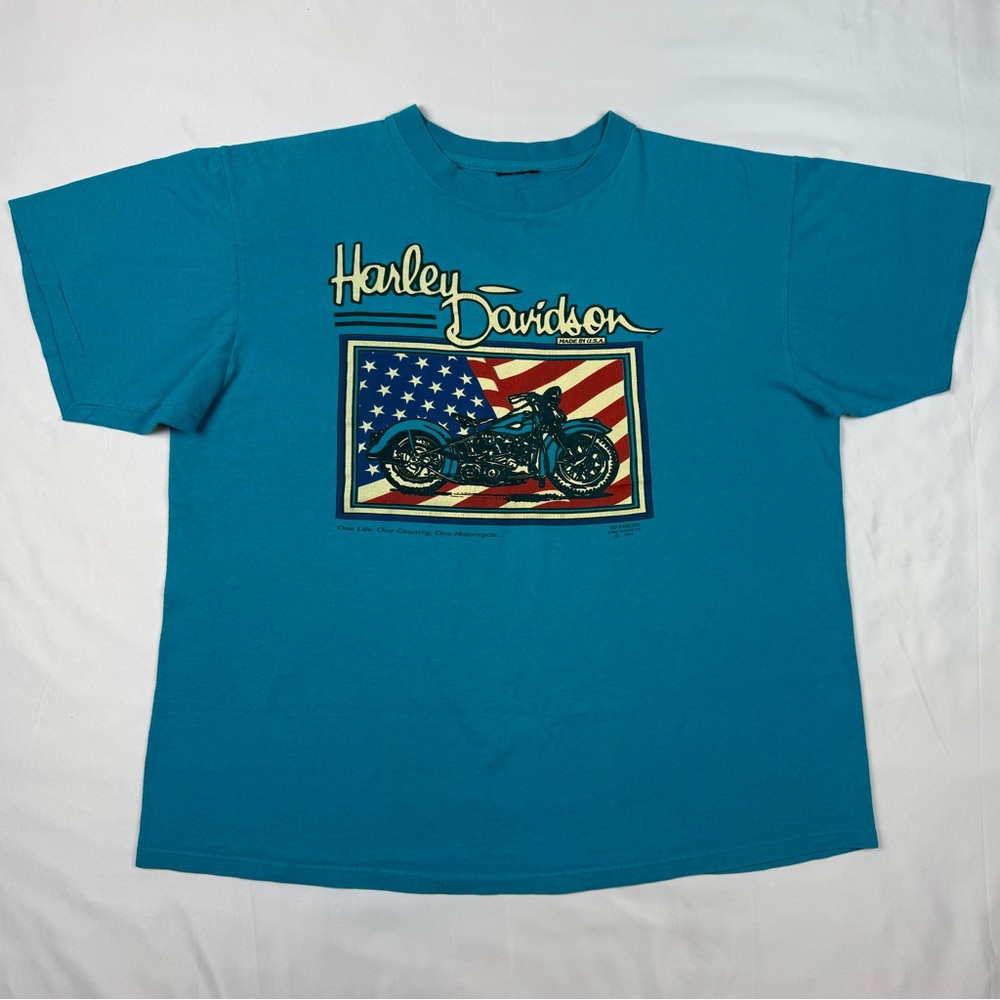 Vtg 3D Emblem Harley Davidson Mens T-Shirt XL 90s Blue Single Stitch B8